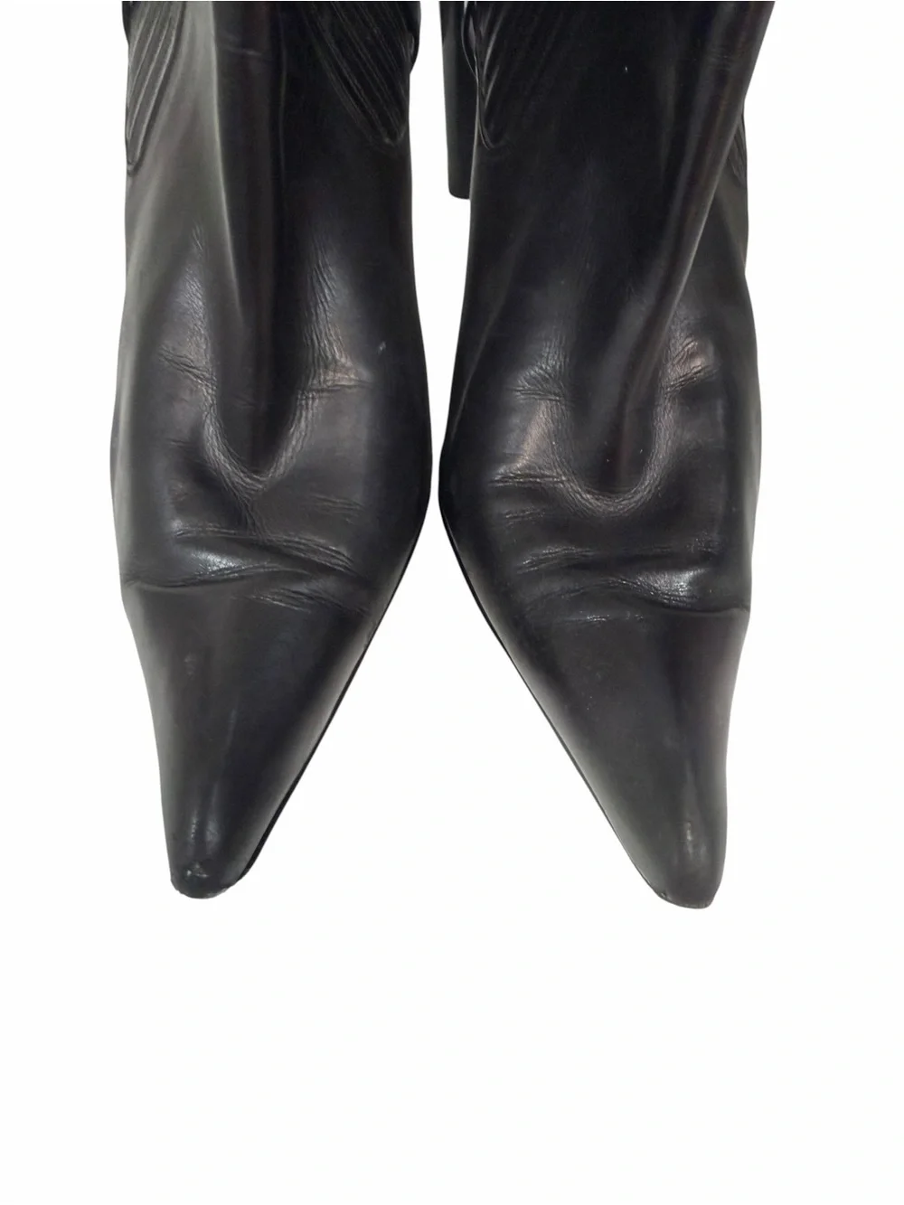 CHANEL Black Leather Chain Strap Pointed Toe Ankle Boots Booties